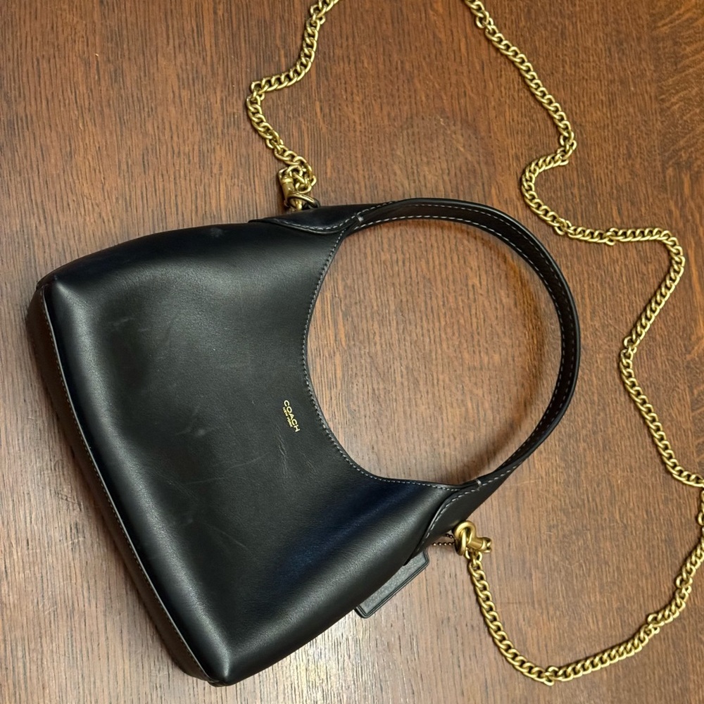 Coach Black Leather Bag with Gold Chain